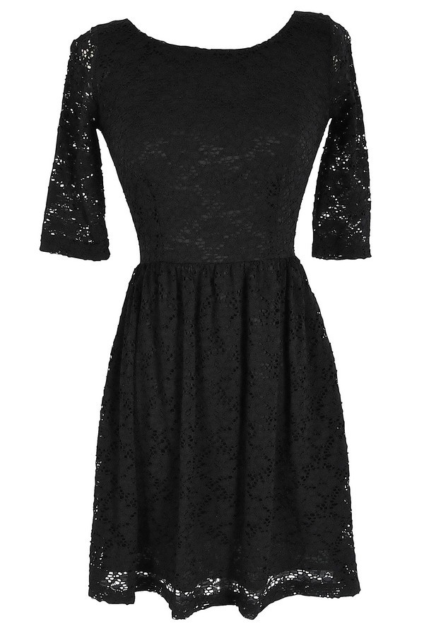 Black Three Quarter Sleeve Lace Dress Lily Boutique